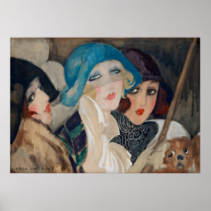 Art Deco Drei Frauen unter einem Regenschirm Poster