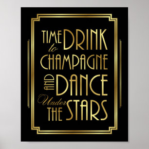 Art Deco DRINK CHAMPAGNE DANCE UNTER STARTEN Druck Poster
