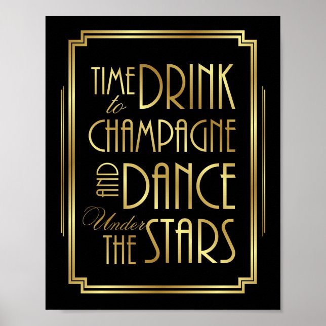 Art Deco DRINK CHAMPAGNE DANCE UNTER STARTEN Druck Poster (Vorne)