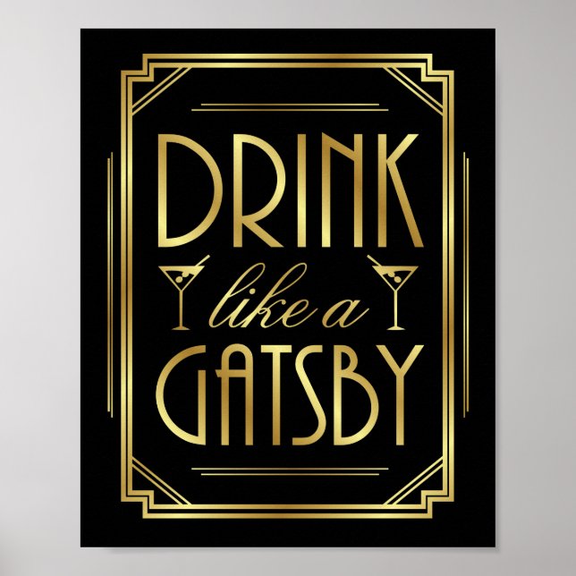 Art Déco DRINK WIE GATSBY signiert Print Poster (Vorne)