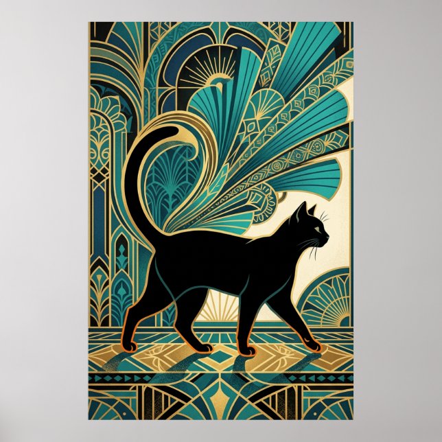 Art Deco Egyptian Black Cat Wall Art Poster (Vorne)