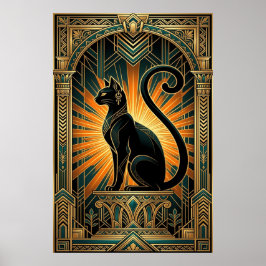 Art Deco Egyptian Revival Bastet Wall Art Poster