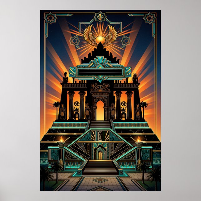 Art Deco Egyptian Revival Temple Gold & Teal Poster (Vorne)