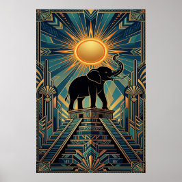 Art Deco Elefant Pyramide Goldener Sonnenuntergang Poster