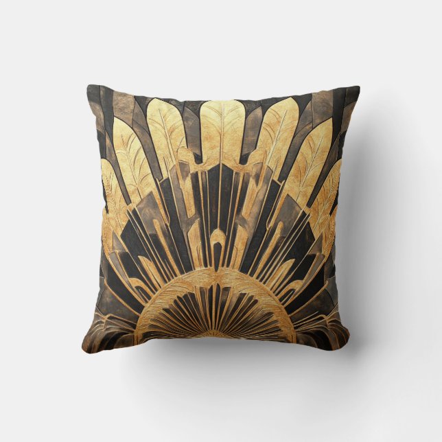 Art Deco Elegant Black and Gold Home and Office Kissen (Rückseite)