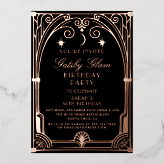 Art Deco Elegant Black Gold 20s Classic Geburtstag Folieneinladung