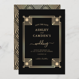 Art Deco Elegant Gold Frame Wedding Save The Date