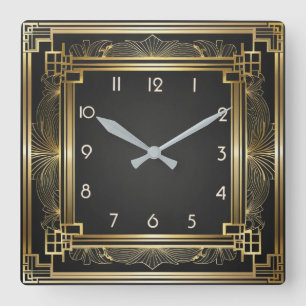 Art Deco Elegant Gold Quadratische Wanduhr