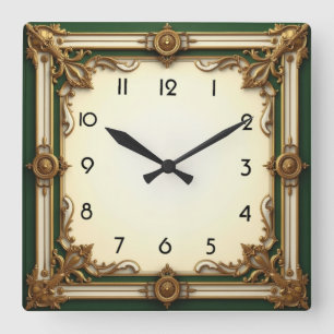 Art Deco Elegant Grün Quadratische Wanduhr