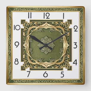 Art Deco Elegant Grün Quadratische Wanduhr