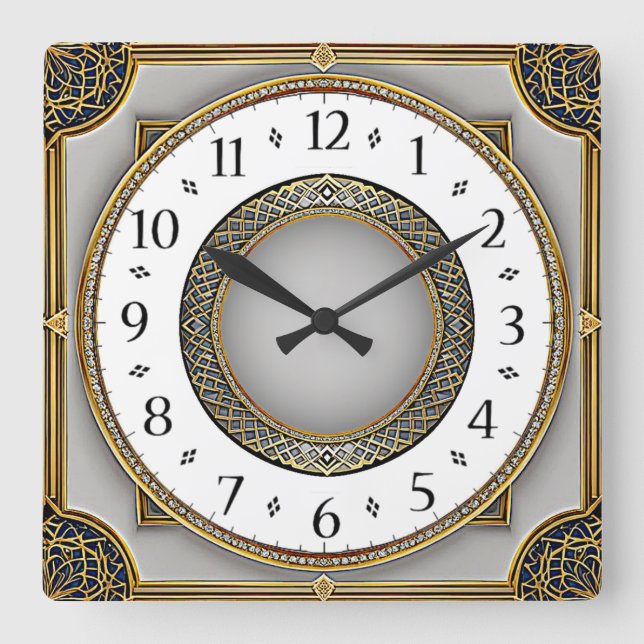 Art Deco Elegant Quadratische Wanduhr (Vorderseite)
