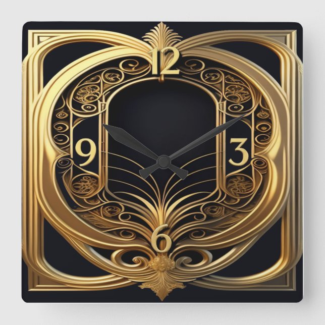 Art Deco Elegant Quadratische Wanduhr (Vorderseite)