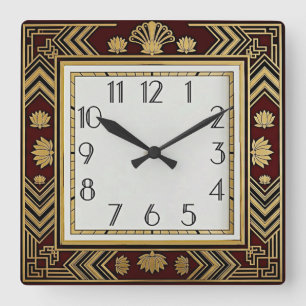 Art Deco Elegant Rot Quadratische Wanduhr
