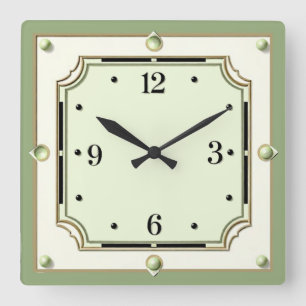 Art Deco Elegant Sanft Grün Quadratische Wanduhr