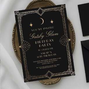 Art Deco Elegant Schwarz Gold 20er Klassischer Geb Einladung