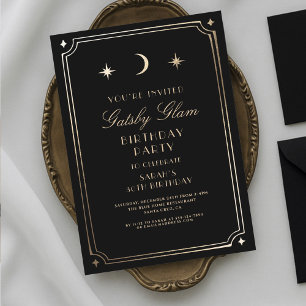 Art Deco Elegant Schwarz Gold 20er Klassischer Geb Einladung