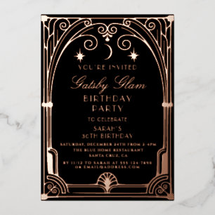 Art Deco Elegant Schwarz Gold 20er Klassischer Geb Folieneinladung