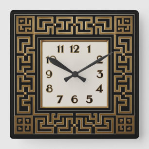 Art Deco Elegant Schwarz Quadratische Wanduhr