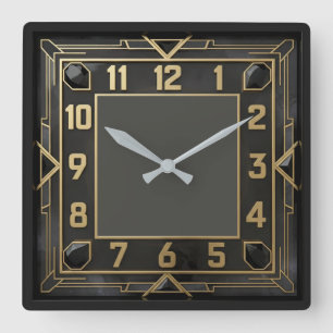 Art Deco Elegant Schwarz Quadratische Wanduhr