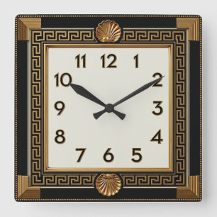 Art Deco Elegant Schwarz Quadratische Wanduhr