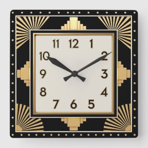 Art Deco Elegant Schwarz Quadratische Wanduhr