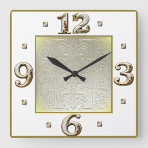 Art Deco Elegant Weiß Quadratische Wanduhr