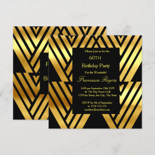 ART DECO Elegante 60. Geburtstagsparty Gold im Grü Einladung