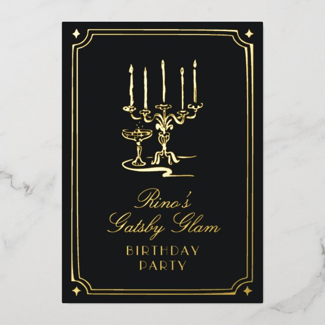 Art Deco Elegante Black Gold 20s Classic Wedding Folieneinladung (Vorderseite)