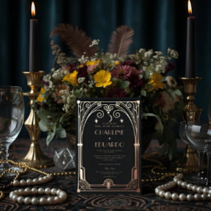 Art Deco Elegante Black Gold 20s Classic Wedding Folieneinladung