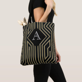Art Deco Elegante Black Gold Monogram