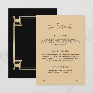 Art Deco Elegante Goldrahmen Hochzeitsdetails Begleitkarte