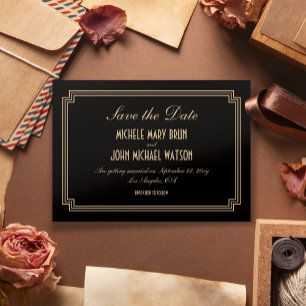 Art Deco Elegante Klassisches Schwarzes Meer Save  The Date