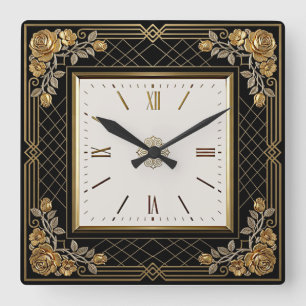 Art Deco Elegante Rose Quadratische Wanduhr