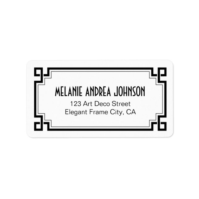 Art Deco Elegante Schwarze Rahmen Weiße Rücksendea Adressaufkleber (Vorne)