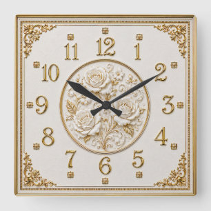 Art Deco Elegante Weiße Rose Quadratische Wanduhr