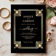 Art Deco Eleganter Goldrahmen Schwarze Hochzeit
