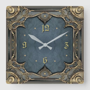 Art Deco Elegantes Blau Quadratische Wanduhr