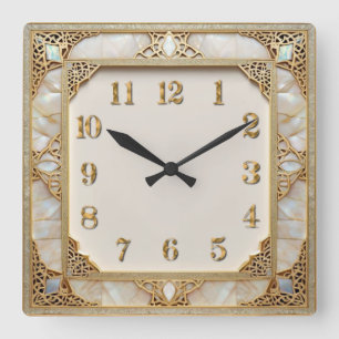 Art Deco Elegantes Gold Quadratische Wanduhr