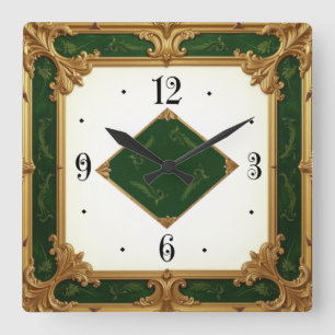Art Deco Elegantes Grün Quadratische Wanduhr