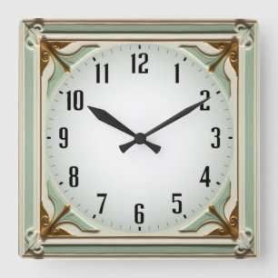 Art Deco Elegantes Minze Quadratische Wanduhr