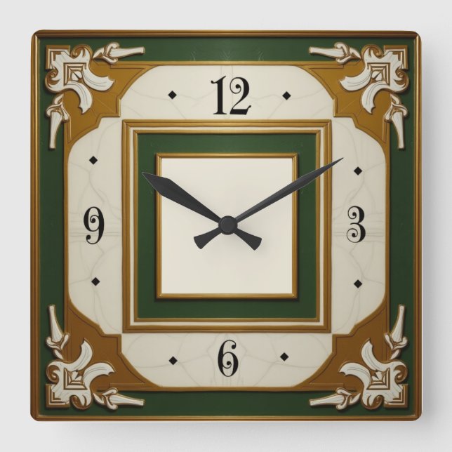 Art Deco Eleganz Quadratische Wanduhr (Vorderseite)