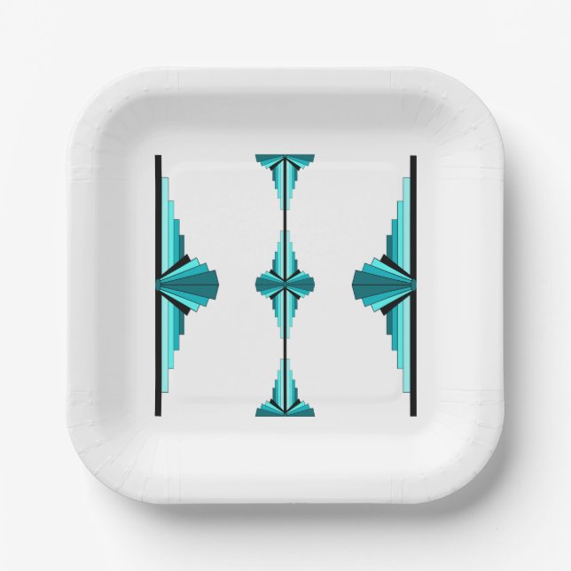 Art Deco-Elemente auf einer Papierplatte in Tealgr Pappteller (Vorderseite)