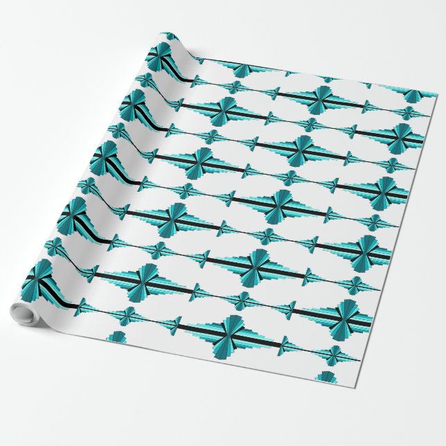 Art Deco-Elemente in Blaugrün Geschenkpapier (Ungerollt)