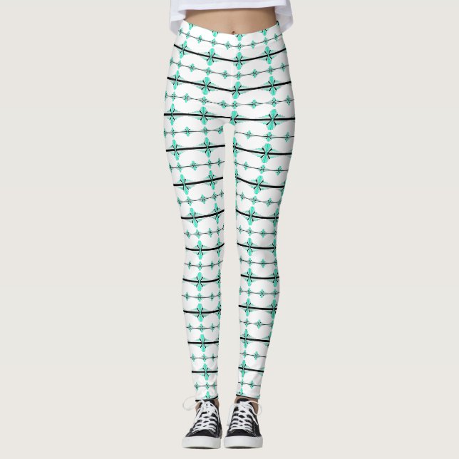 Art Deco-Elemente in Hellgrün Leggings (Vorderseite)