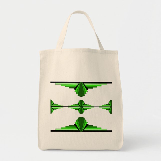 Art Deco-Elemente in tiefem Grün Tragetasche (Vorne)