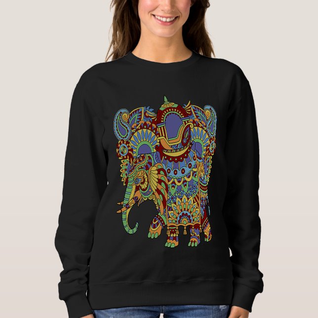 Art Deco Elephant Hathi Howda Soft Chakra Rainbow  Sweatshirt (Vorderseite)