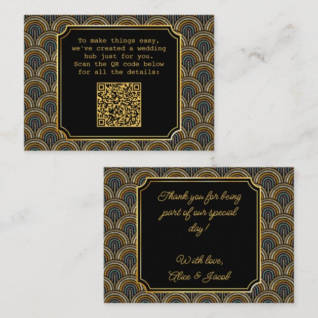 Art Deco Embroidered-Style QR Code Enclosure Card  Begleitkarte (Vorne/Hinten)