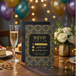 Art Deco Embroidered-Style Wedding RSVP Card Karte