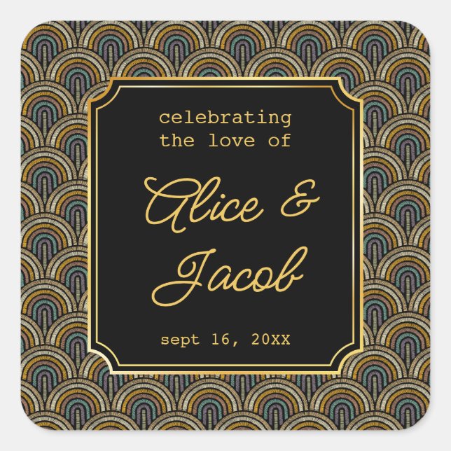 Art Deco Embroidered-Style Wedding Square Sticker (Vorderseite)
