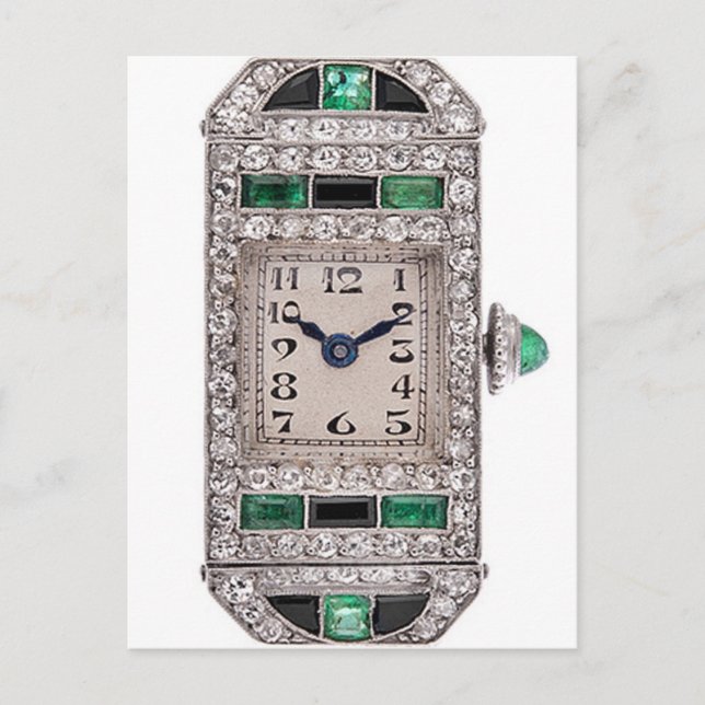 Art Deco Emeralds and Diamonds Watch Postcard Postkarte (Vorderseite)